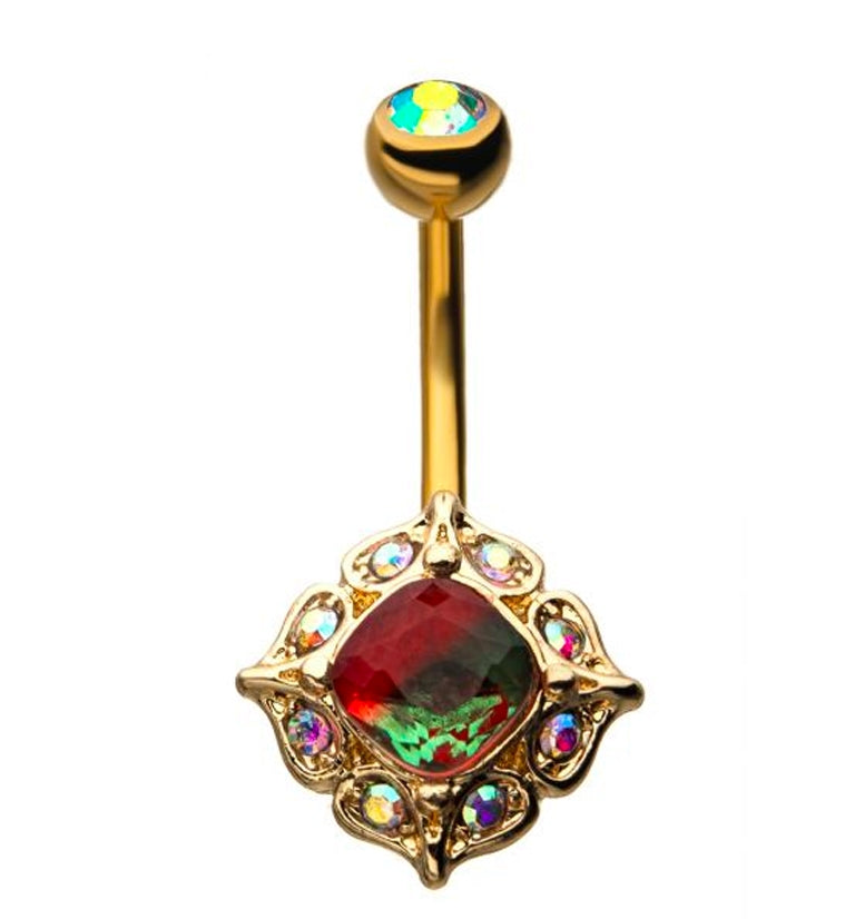 Red Rococo CZ Gold Belly Ring