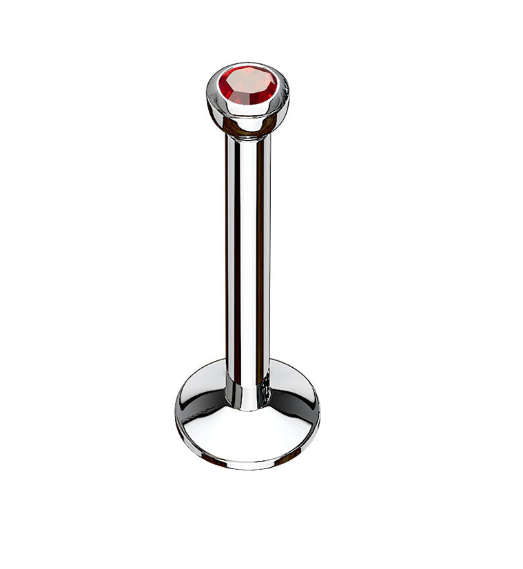 Red CZ Stainless Steel Internally Threaded Labret