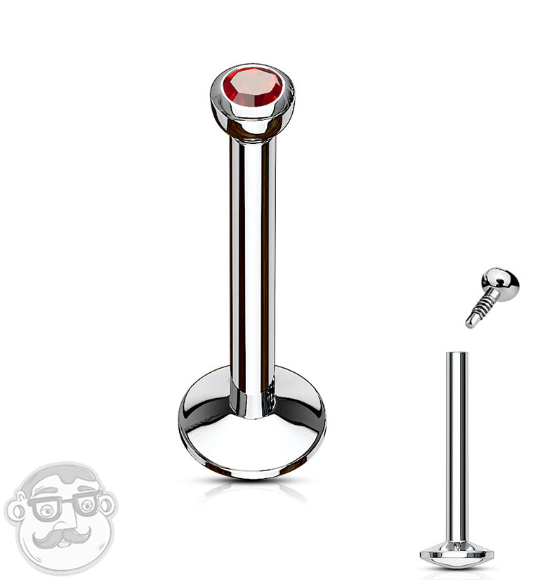 Red CZ Stainless Steel Internally Threaded Labret