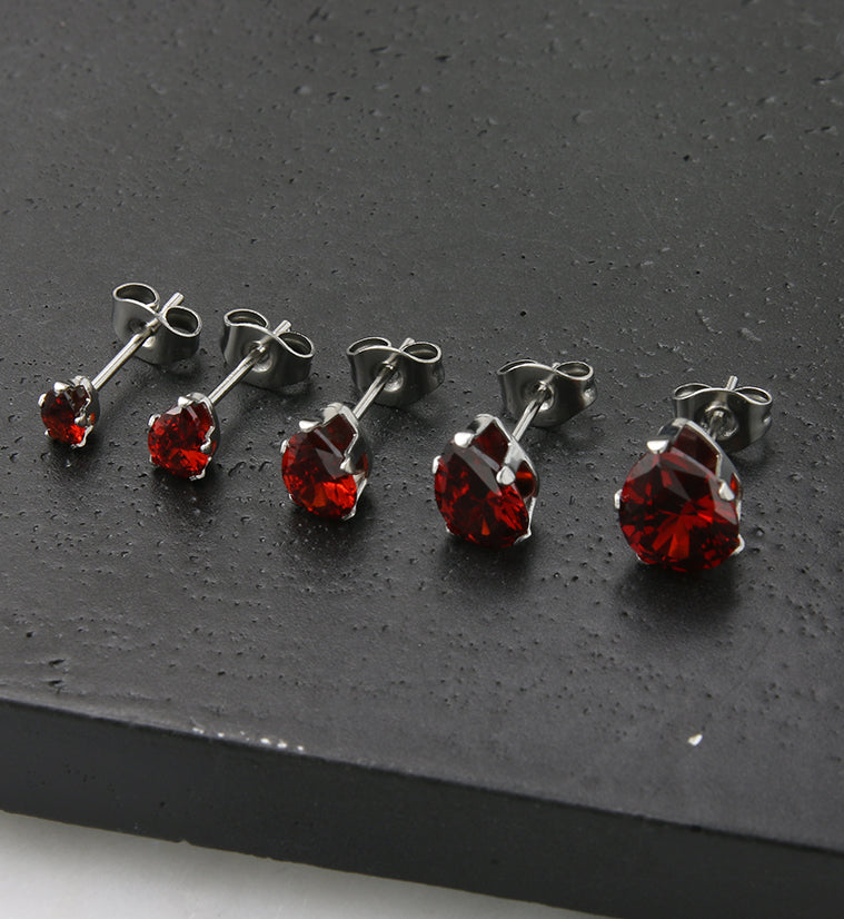 Red Teardrop CZ Stainless Steel Earrings