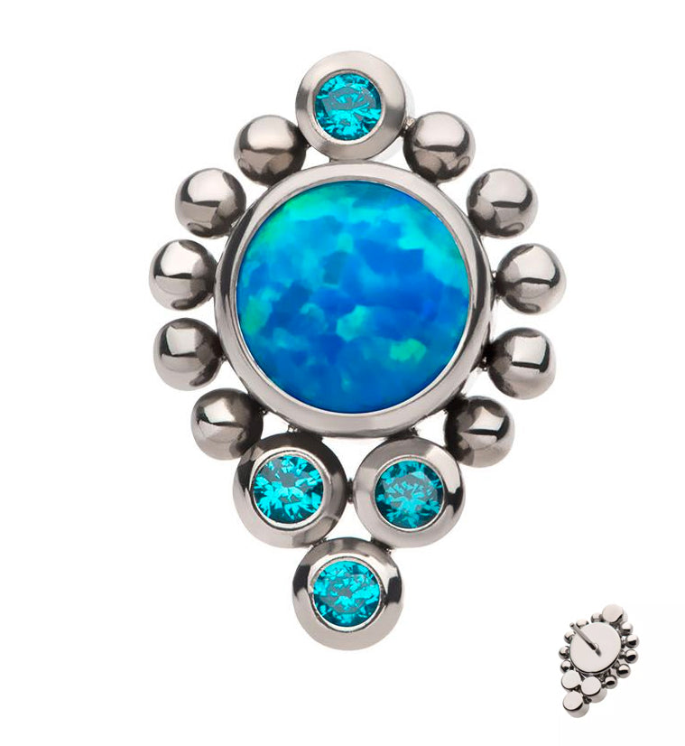 Regal Blue Opalite Aqua CZ Titanium Threadless Top