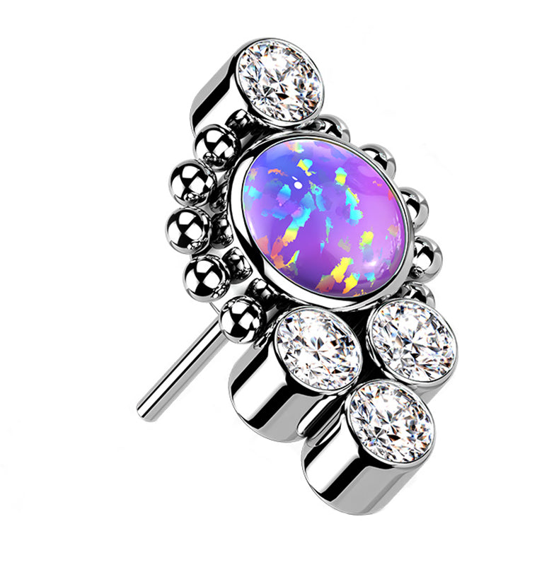Regal Purple Opalite Clear CZ Titanium Threadless Top