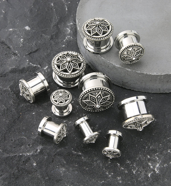 Relic Flower CZ Stainless Steel Tunnel Plugs
