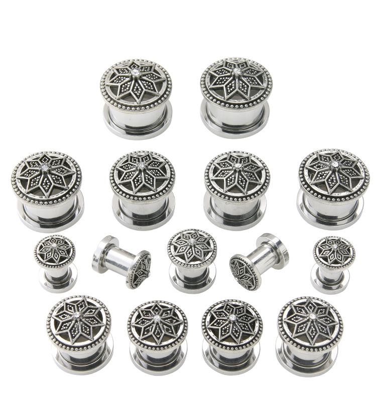 Relic Flower CZ Stainless Steel Tunnel Plugs