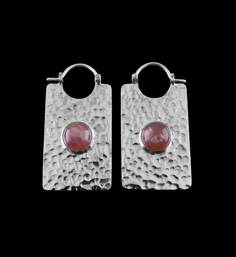 14G Lateral Rhodochrosite Stone White Brass Hangers / Earrings