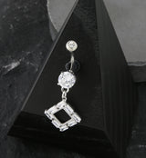 Rhombus Baguette CZ Dangle Stainless Steel Belly Button Ring