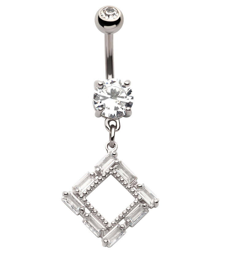 Rhombus Baguette CZ Dangle Stainless Steel Belly Button Ring