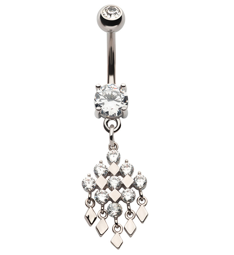 Rhombus CZ Dangle Stainless Steel Belly Button Ring