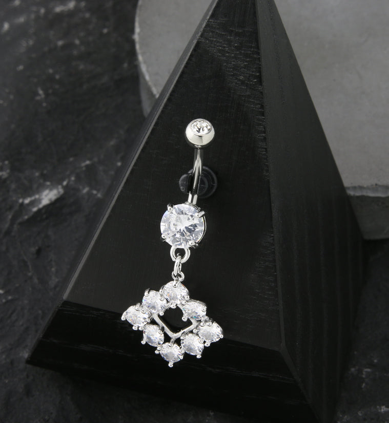 Rhombus Frame CZ Dangle Stainless Steel Belly Button Ring