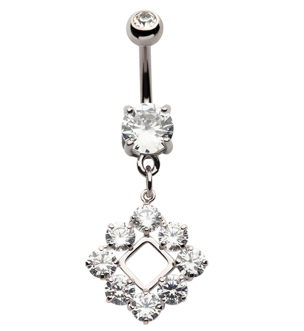 Rhombus Frame CZ Dangle Stainless Steel Belly Button Ring