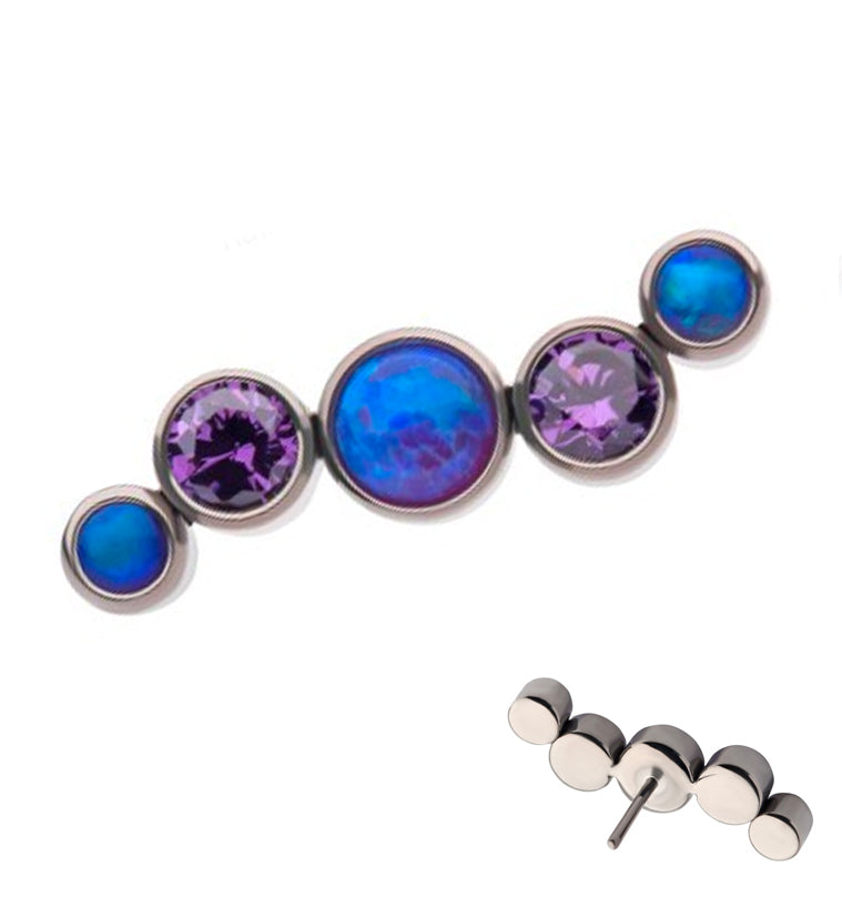 Ripple Amethyst CZ and Purple Opalite Threadless Titanium Top