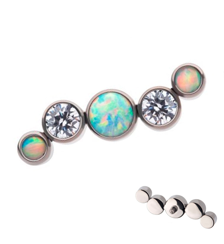 Ripple Clear CZ and White Opalite Internally Threaded Titanium Top