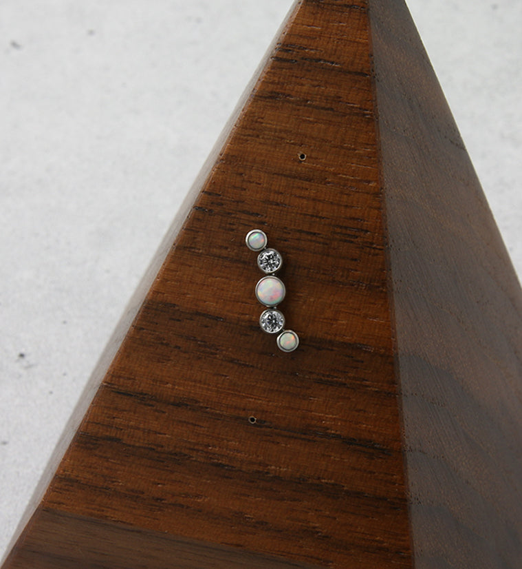 Ripple Clear CZ and White Opalite Threadless Titanium Top