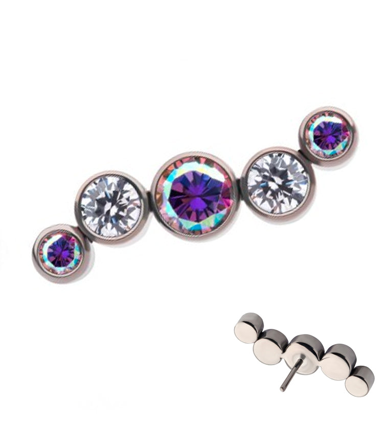 Ripple Rainbow Aurora CZ Threadless Titanium Top