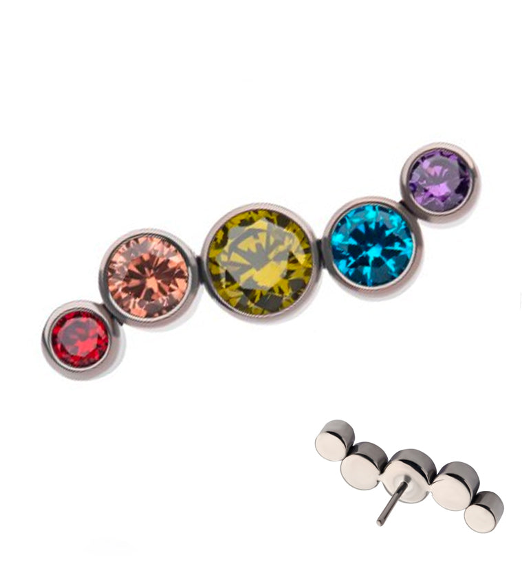 Ripple Rainbow CZ Threadless Titanium Top