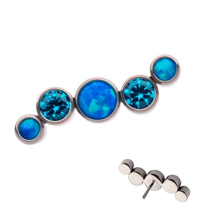 Ripple Topaz CZ and Blue Opalite Threadless Titanium Top