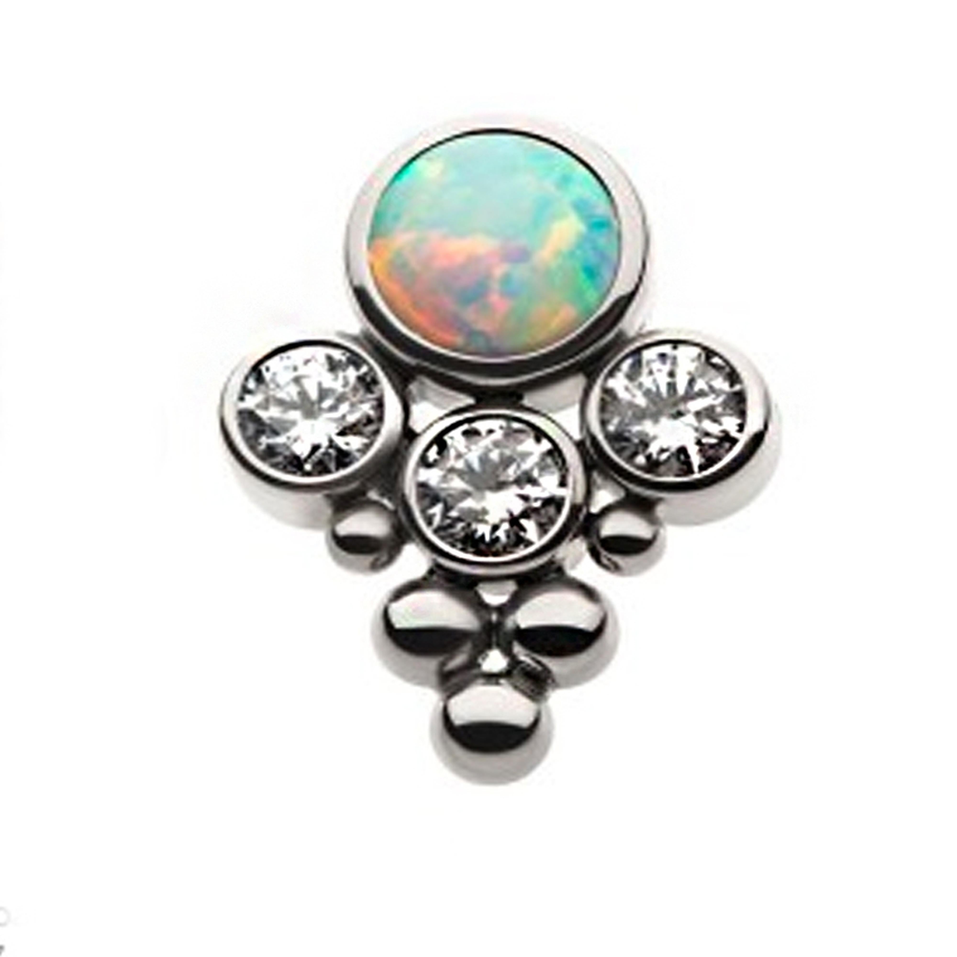 Rival White Oplaite X Clear CZ Titanium Threadless Top