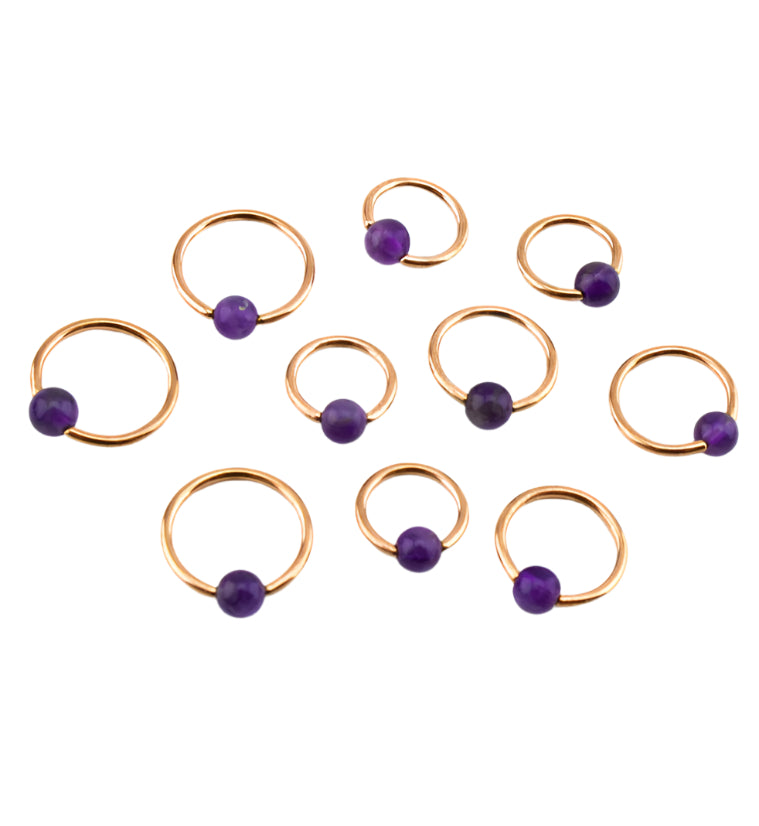 Amethyst Stone Rose Gold PVD Captive Bead Ring
