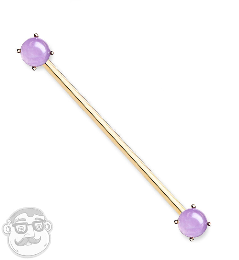 14G Rose PVD Double Amethyst Stone Industrial Barbell