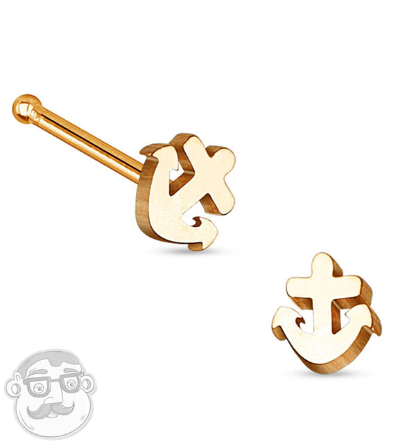 20G Rose Gold Anchor Top Stainless Steel Nose Bone