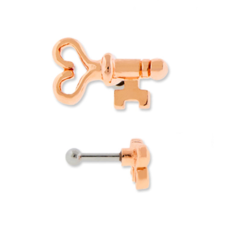 16G Rose Gold PVD Vintage Key Tragus / Cartilage Barbell