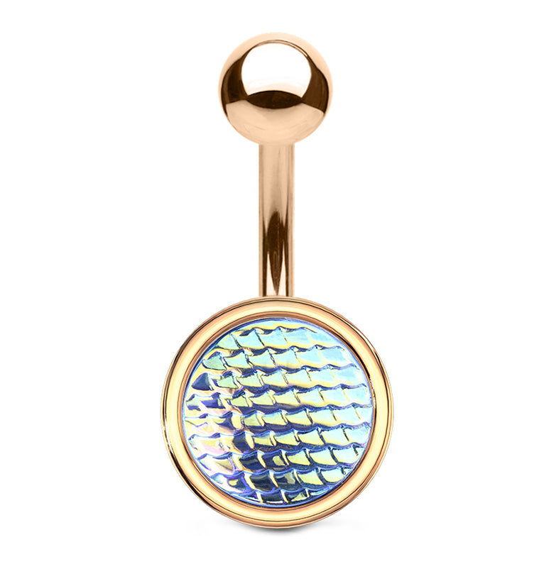 Rose Gold PVD Aqua Aurora Mermaid Scale Belly Button Ring
