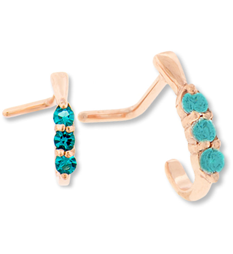 18G PVD Rose Gold Gilded Pink CZ Nose Curve Ring