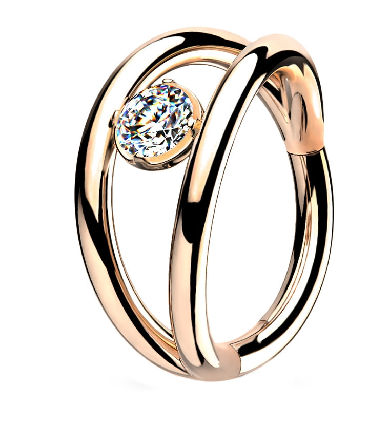 Arena Rose Gold PVD CZ Hinged Segment Hoop Ring