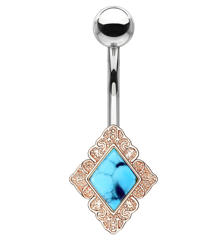 Rose Gold Diamond Blue Howlite Stone Belly Button Ring