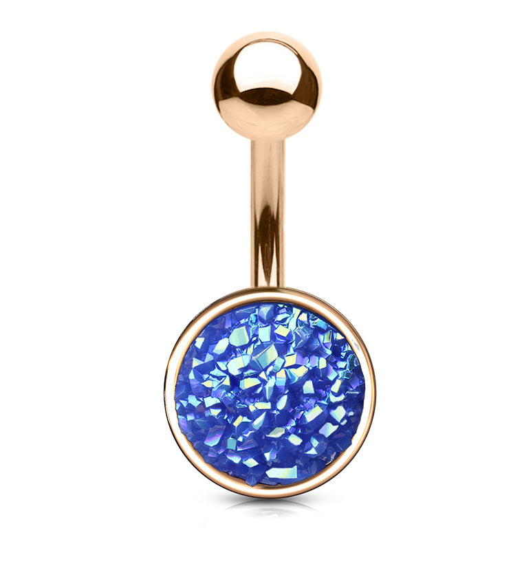 Rose Gold PVD Blue Druzy Shield Belly Button Ring