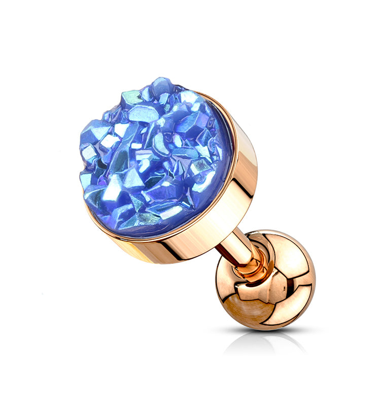 16G Rose Gold Blue Druzy Cartilage Barbell