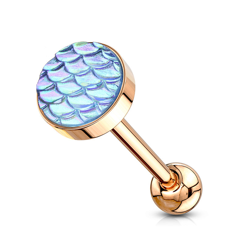 Rose Gold PVD Aqua Mermaid Scale Stainless Steel Barbell