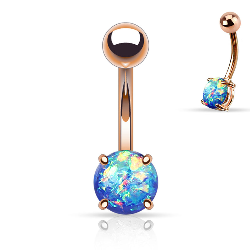 Simple Purple Opalite Rose Gold Stainless Steel Belly Button Ring