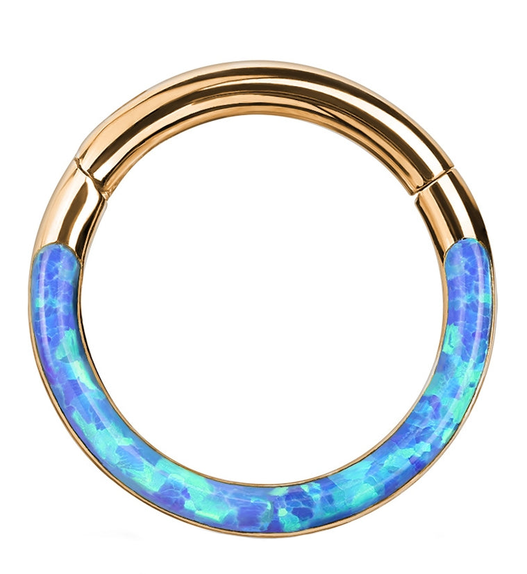 Rose Gold PVD Blue Opalite Frontal Hinged Segment Ring