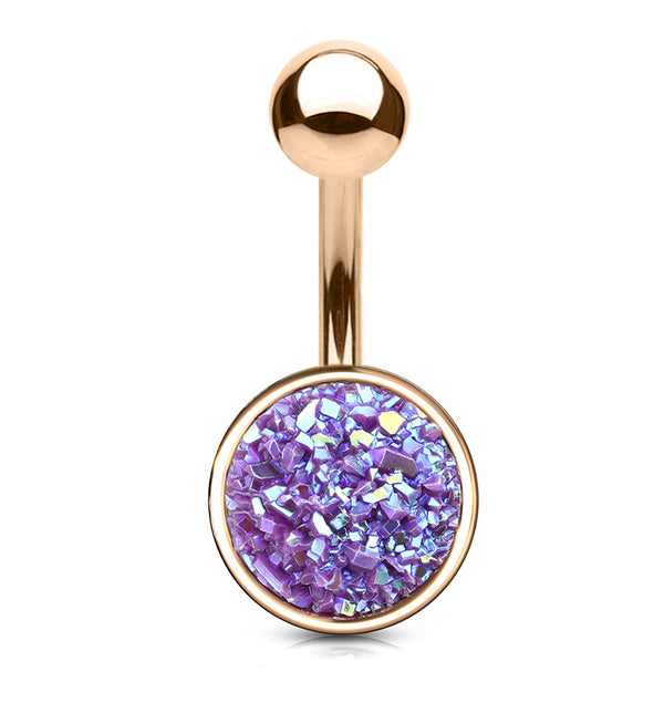 Rose Gold PVD Purple Druzy Shield Belly Button Ring