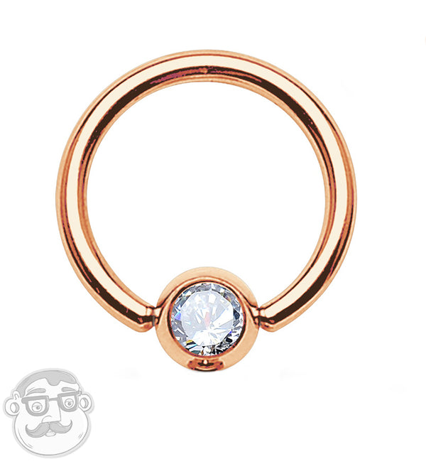 PVD Rose Gold Captive CZ Ring