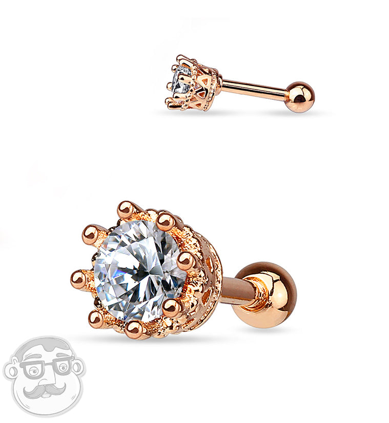 Rose Gold CZ Crest Steel Tragus / Cartilage Barbell