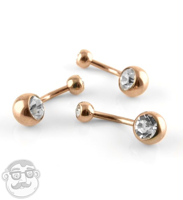 Clear CZ PVD Rose Gold Belly Button Ring