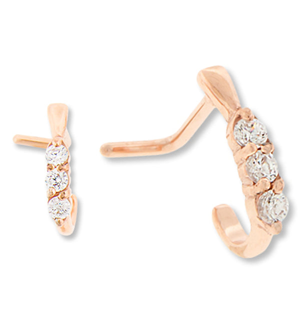 18G PVD Rose Gold Gilded Clear CZ Nose Curve Ring