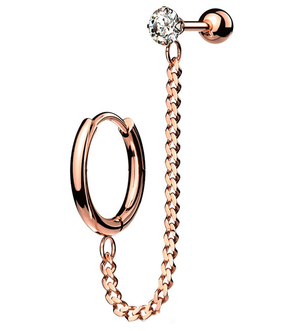 Rose Gold PVD Linked Hinged Hoop Ring & CZ Cartilage Barbell