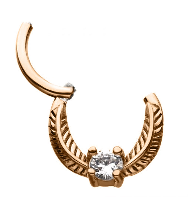 Rose Gold PVD Feather Gem Hinged Segment Ring