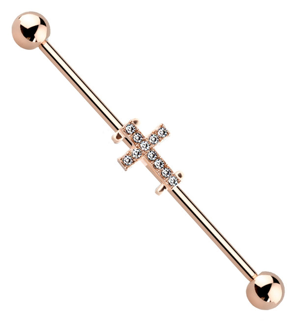 Rose Gold PVD Cross Industrial Barbell
