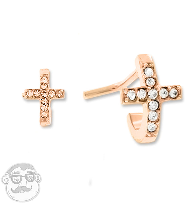 18G PVD Rose Gold CZ Cross Nose Curve Ring
