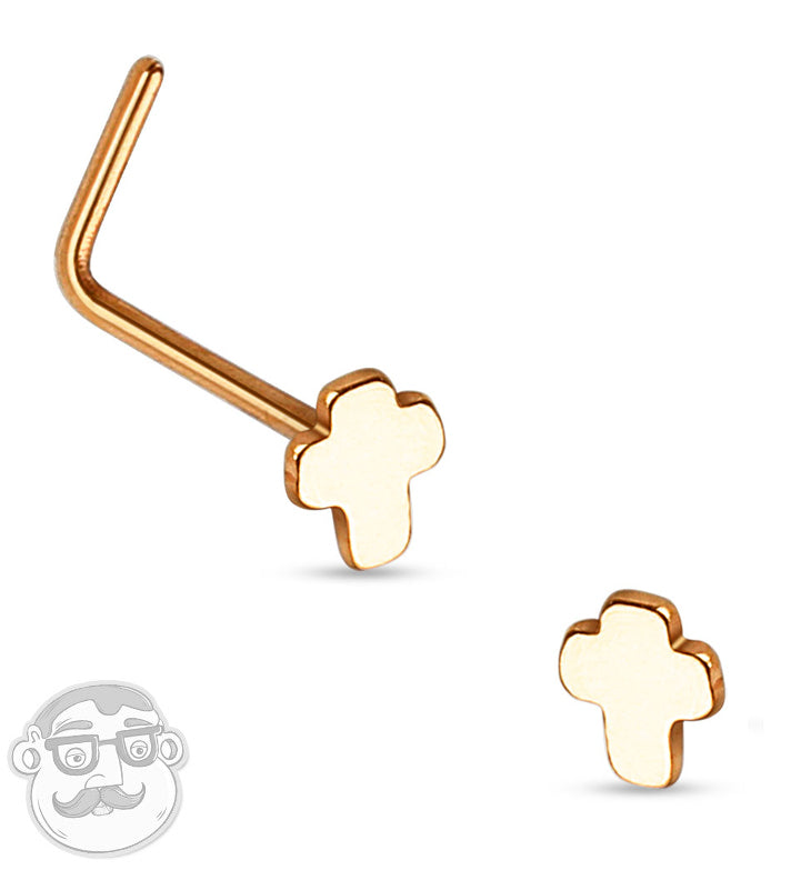 20G Golden Cross Top Stainless Steel L Shaped Nose Ring