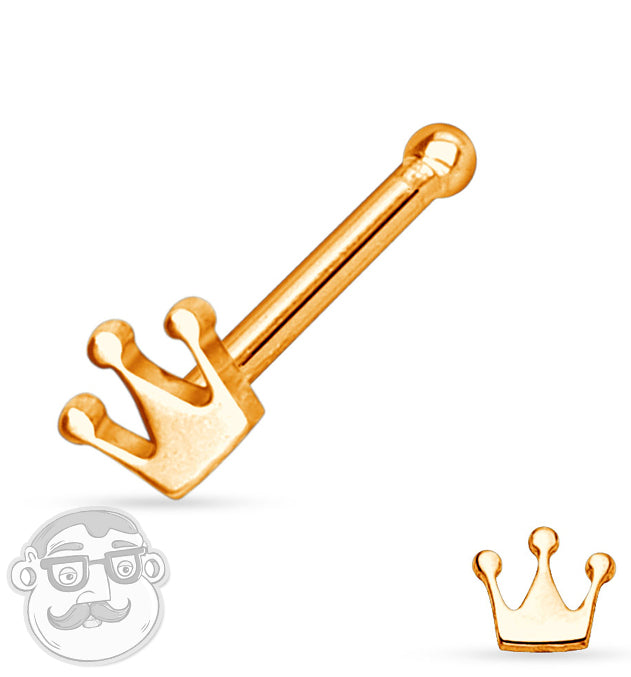 20G Rose Gold Plated Crown Stainless Steel Nose Ring Stud