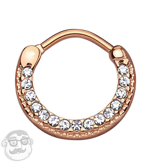 16G PVD Rose Gold Curve Top CZ Edge Stainless Steel Septum Clicker