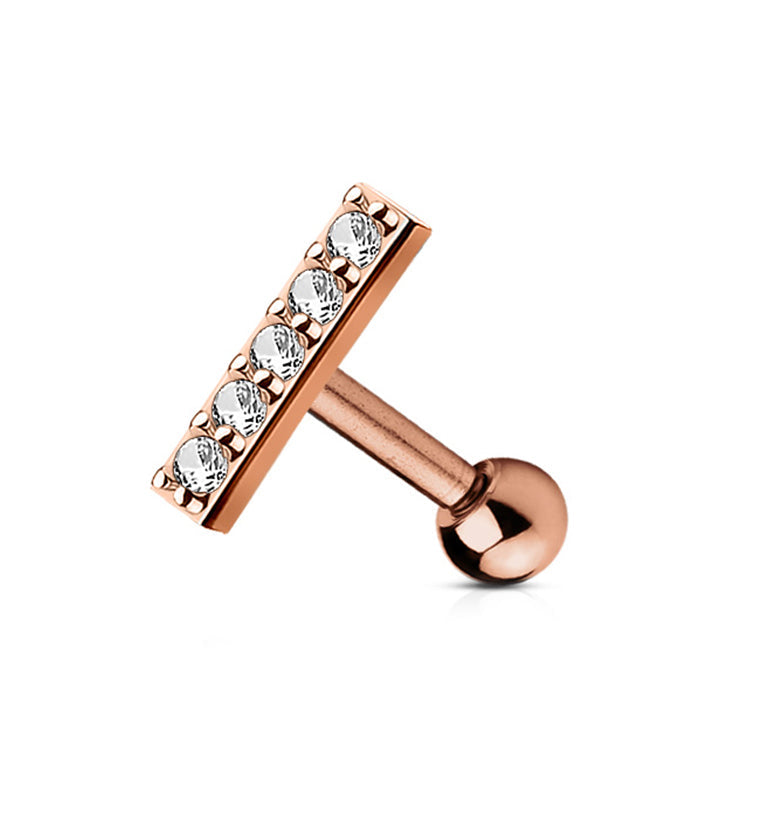 16G PVD Rose Gold CZ Bar Cartilage Barbell
