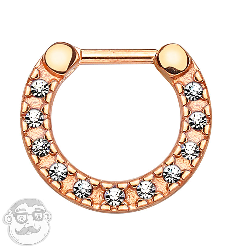 16G PVD Rose Gold Flat Top CZ Edge Stainless Steel Septum Clicker