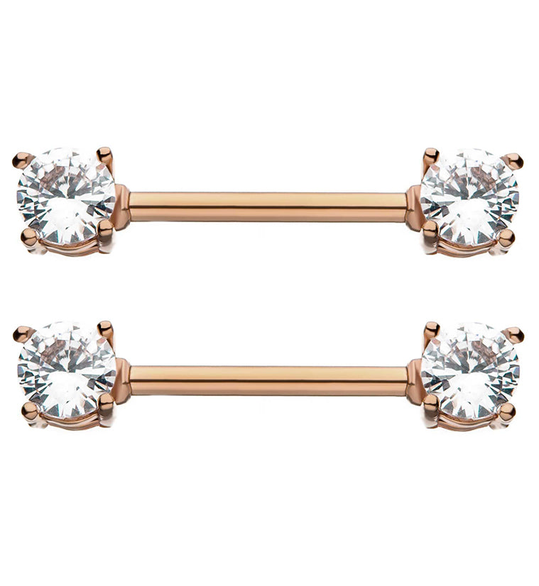 14G Rose Gold PVD Double Gem Nipple Ring Barbell