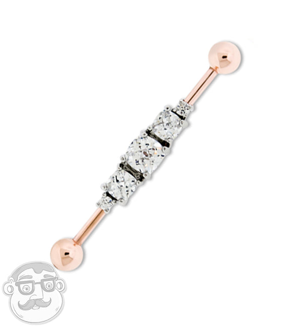 Rose Gold CZ Cluster Industrial Barbell